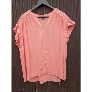 Splendid Linen Blouse XL Coral Notched V-neck Beach Vacation Pastel Summer